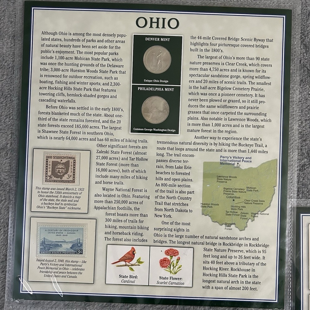 U.S. State & Territory Quarters + Stamps – 5 Pages OH MD NH SD PR Lot - Picture 8 of 12